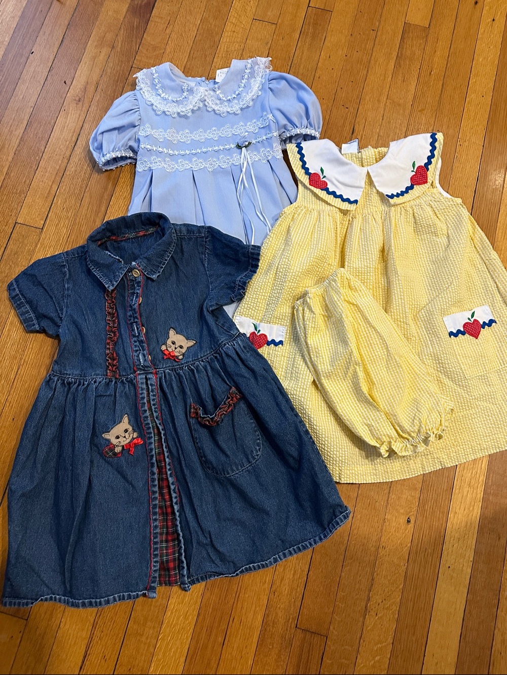 3 girls summer dress sz 6 Bonnie Jean blue party Samara yellow Jenni denim kitty